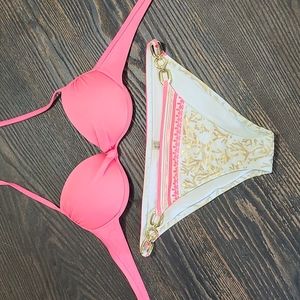Pink peach padded bikini Medium